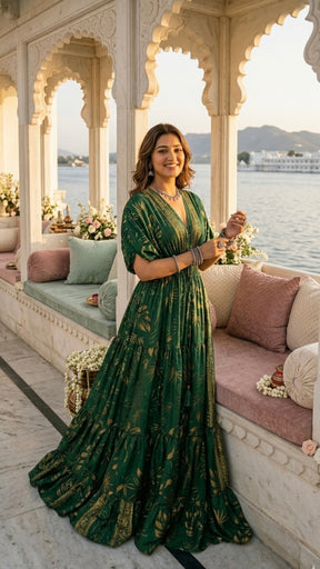 ⬆️Rising- Balloon Pattern Boho Printed Maxi Dress - Royal Forest Glow