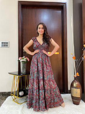 Classic Charm Boho Printed Maxi Dress - Cocoa Delight Dress
