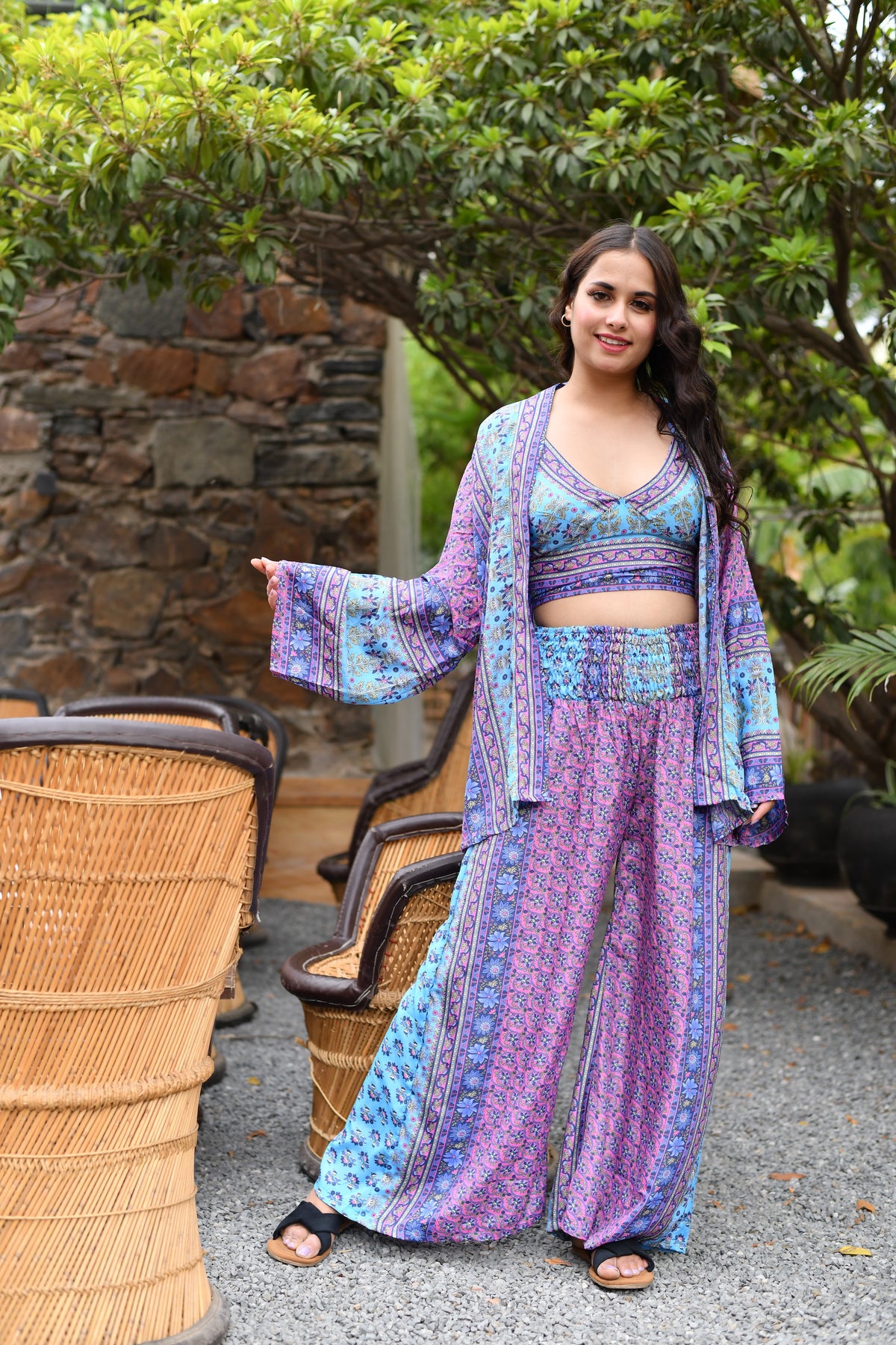 Full Sleeves Kimono and Trouser Coordinate Set (3 Piece)