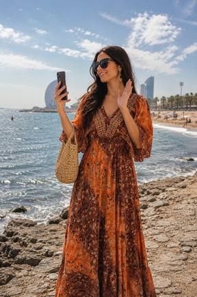 Boho Printed Butterfly Sleeves  maxi dress in Sunlit Gypsy