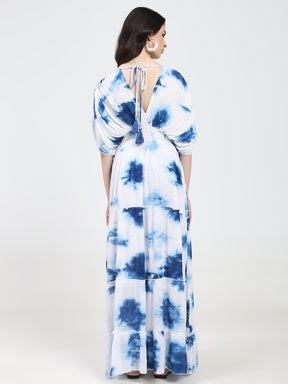 Balloon Pattern Embroidery Boho Printed Hand Work Maxi Dress -Sky High