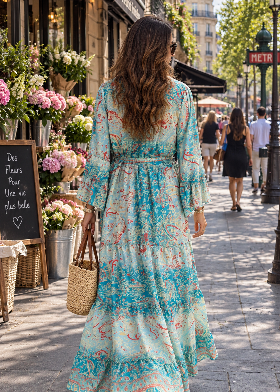 🌊Collor Pattern  Boho Printed Maxi Dress 👗 Aqua Étoile