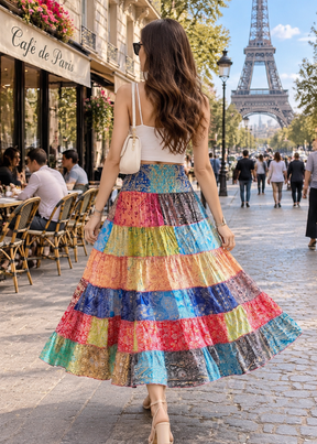 🔥Trending- Patch Work Boho Printed Skirt (Assorted prints)