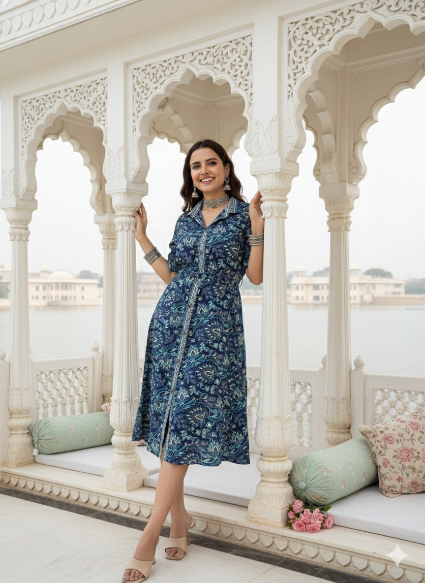 Straight Fit Boho Printed Shirt Dress