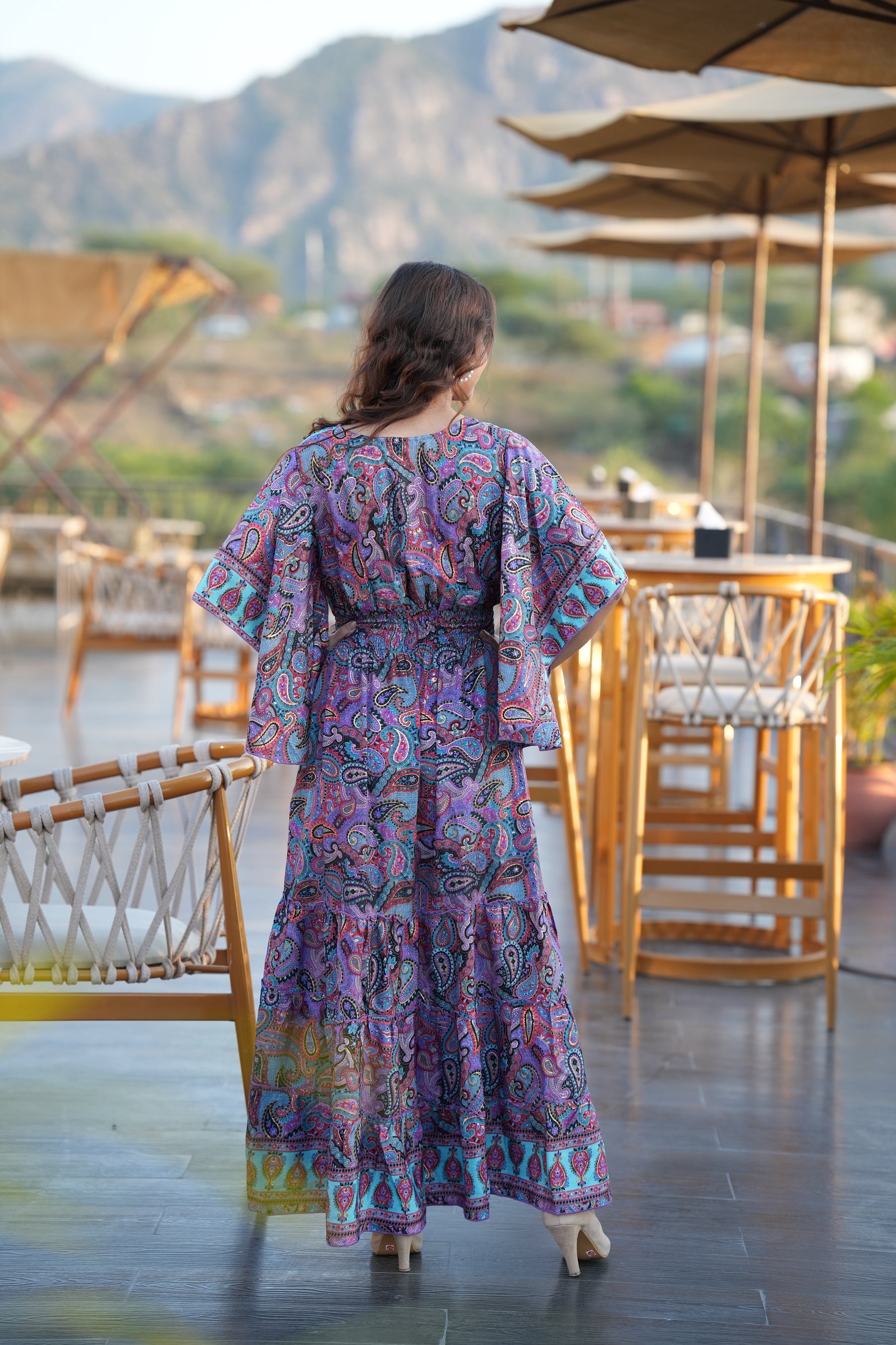 Bell Sleeves Boho Maxi Dress in Grape Teal SmisingBee