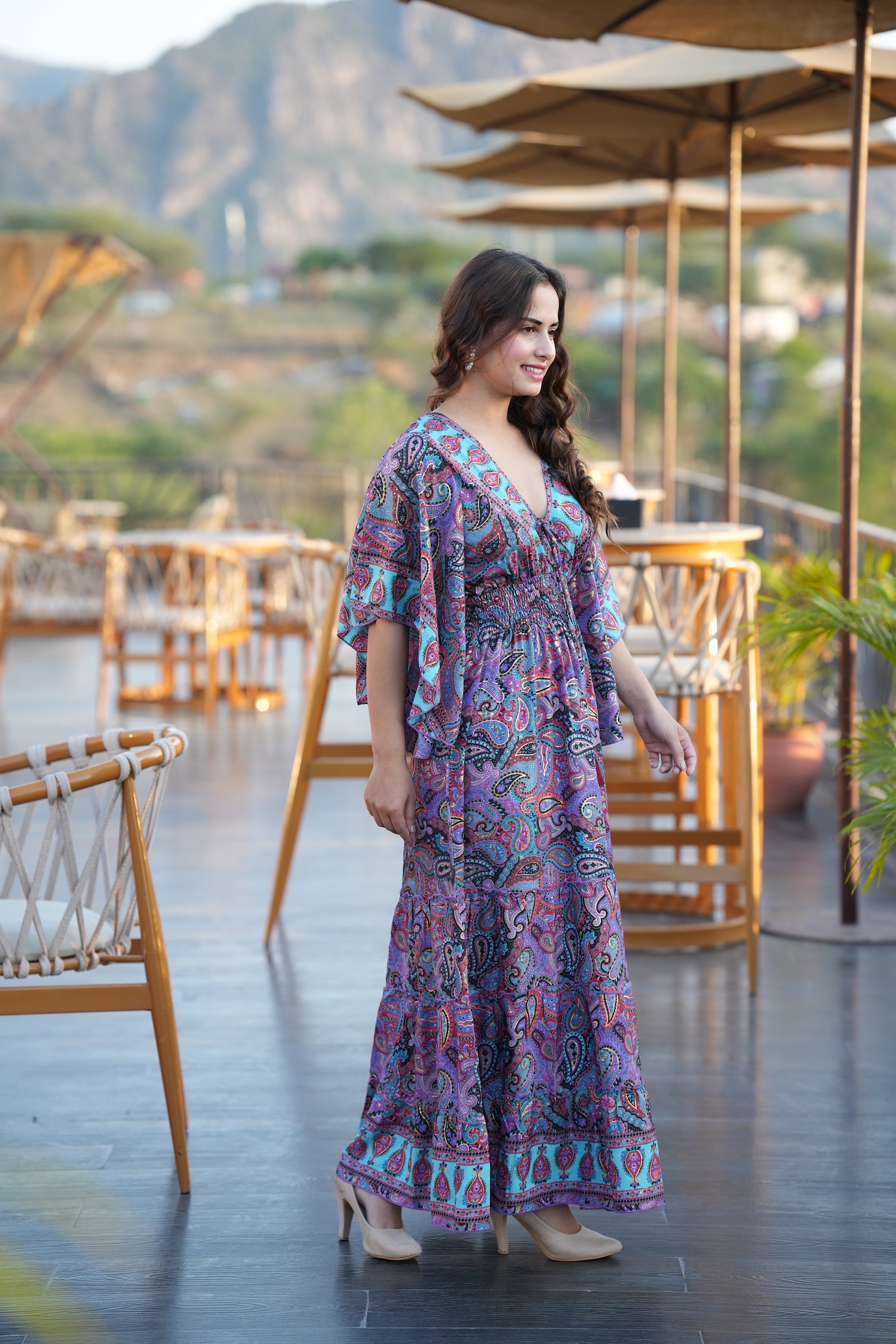 Bell Sleeves Boho Maxi Dress in Grape Teal SmisingBee