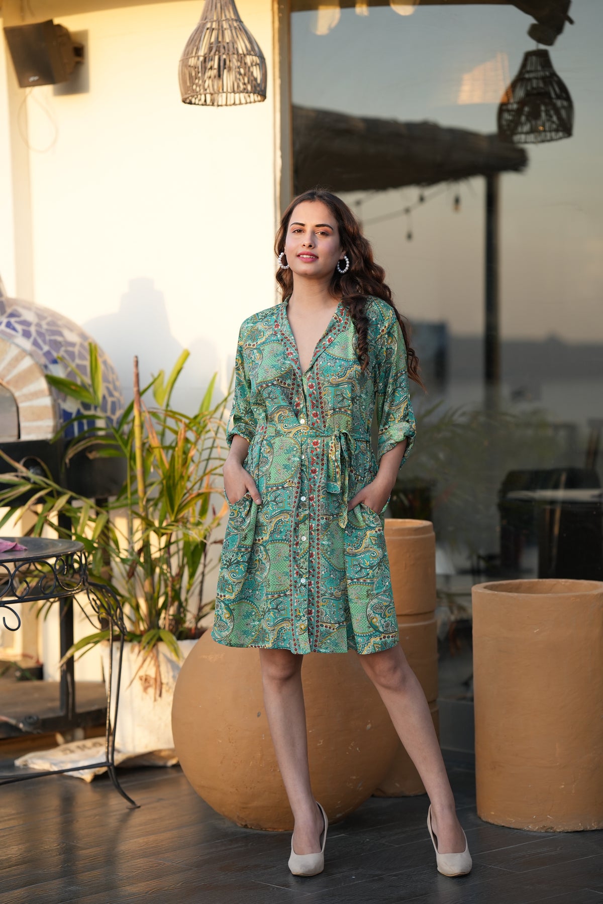 Boho Printed Shirt Dress - Sage Serenity