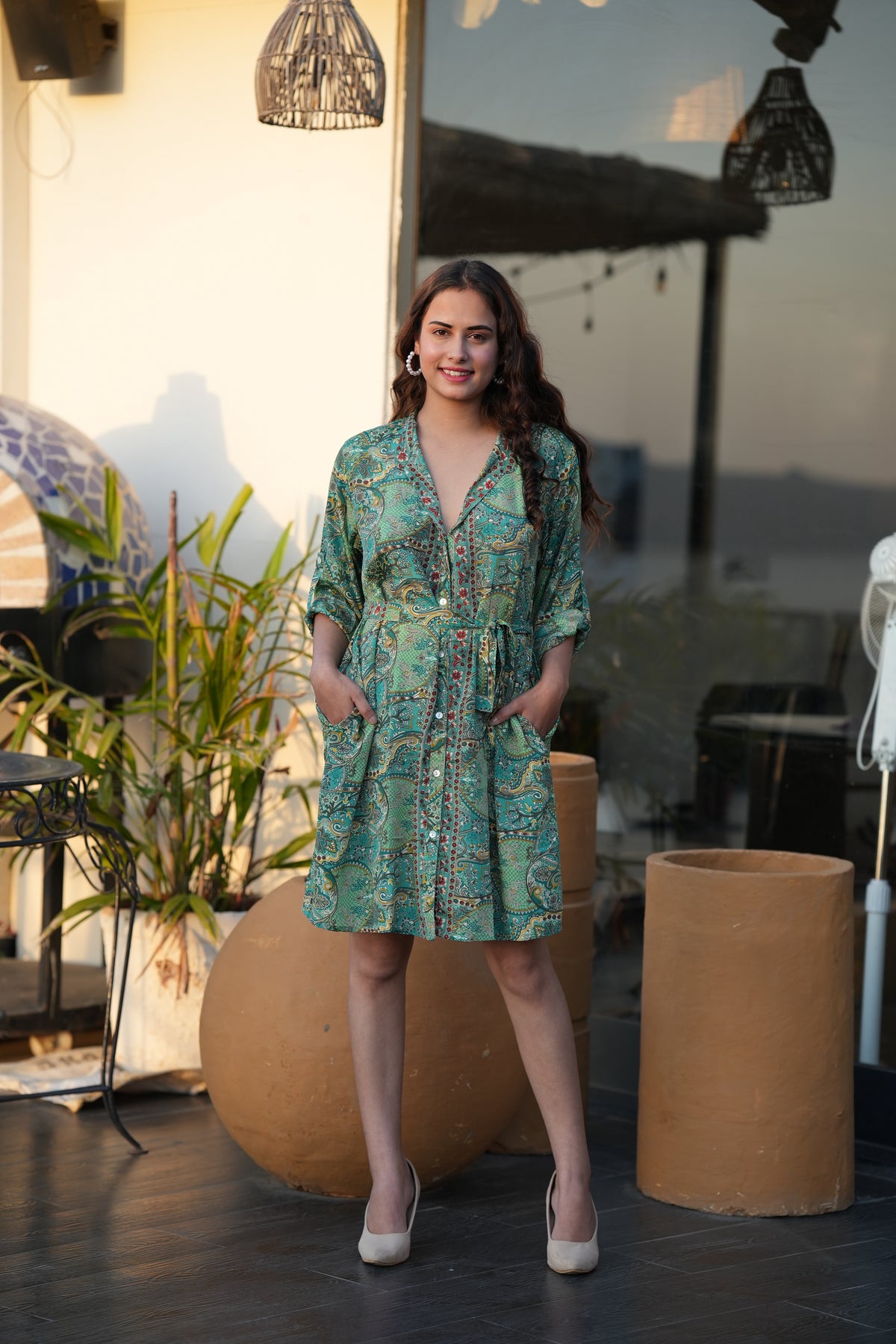 Boho Printed Shirt Dress - Sage Serenity