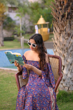 Off- Shoulder Boho Printed Maxi Dress -Bluebell Bliss SmisingBee