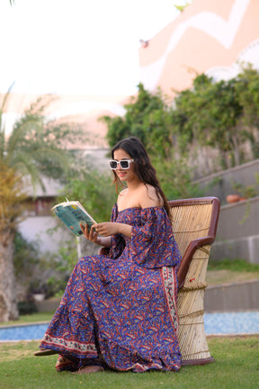 Off- Shoulder Boho Printed Maxi Dress -Bluebell Bliss SmisingBee