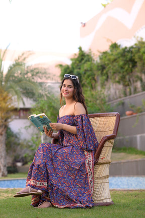 Off- Shoulder Boho Printed Maxi Dress -Bluebell Bliss SmisingBee