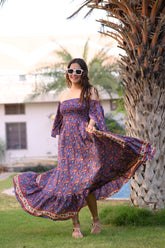Off- Shoulder Boho Printed Maxi Dress -Bluebell Bliss SmisingBee