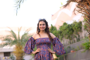 Off- Shoulder Boho Printed Maxi Dress -Bluebell Bliss SmisingBee