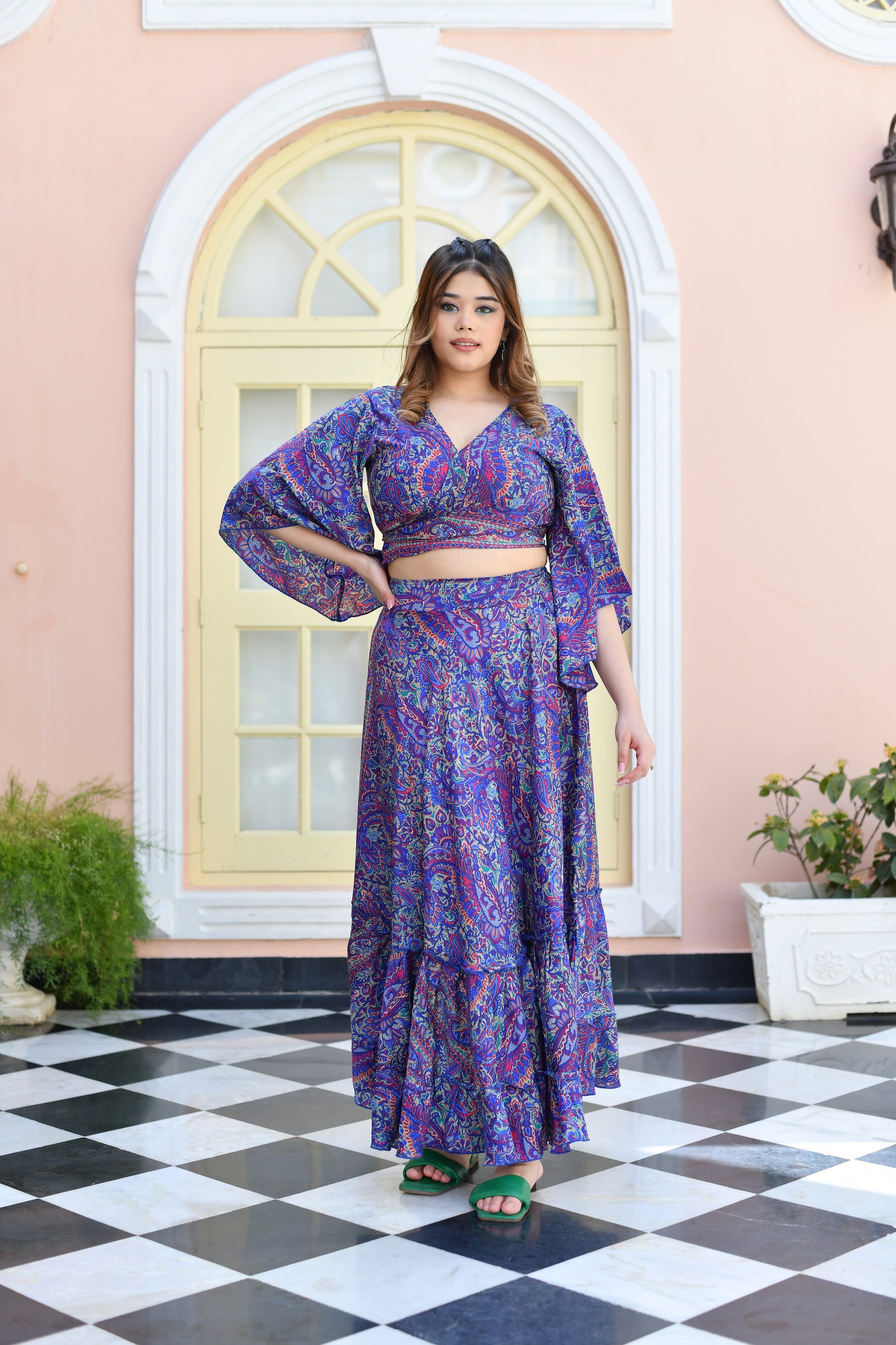 Wrap Skirt Outfit 70s Boho Maxi Skirt Wrap Top And Boho Printed