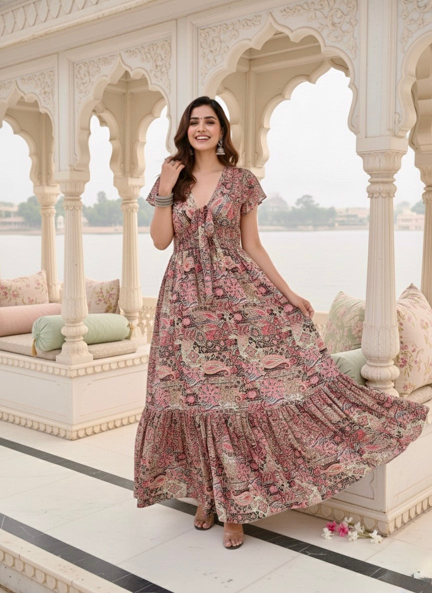 Tied-up Wanderlust Maxi Dress - Blush Bohemian