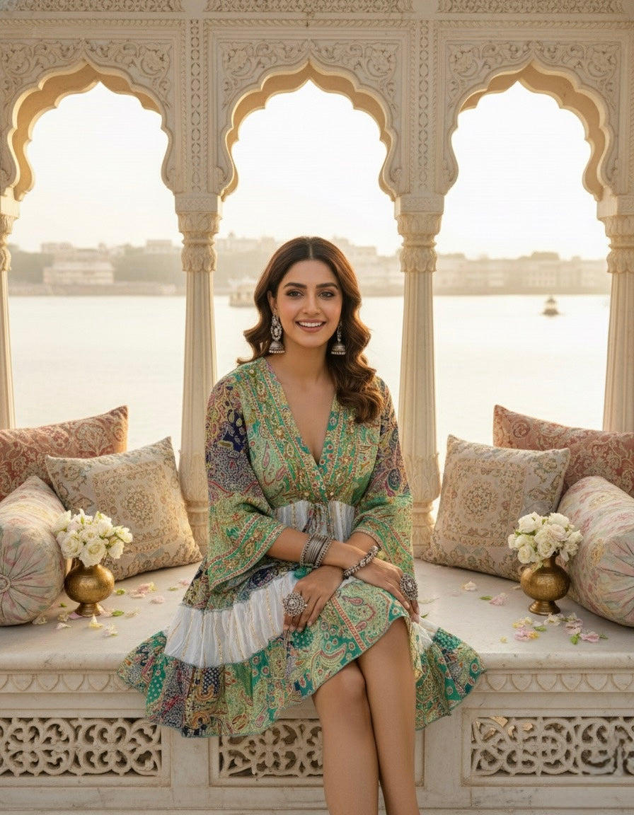 Soft Sage Multi color Short Dress