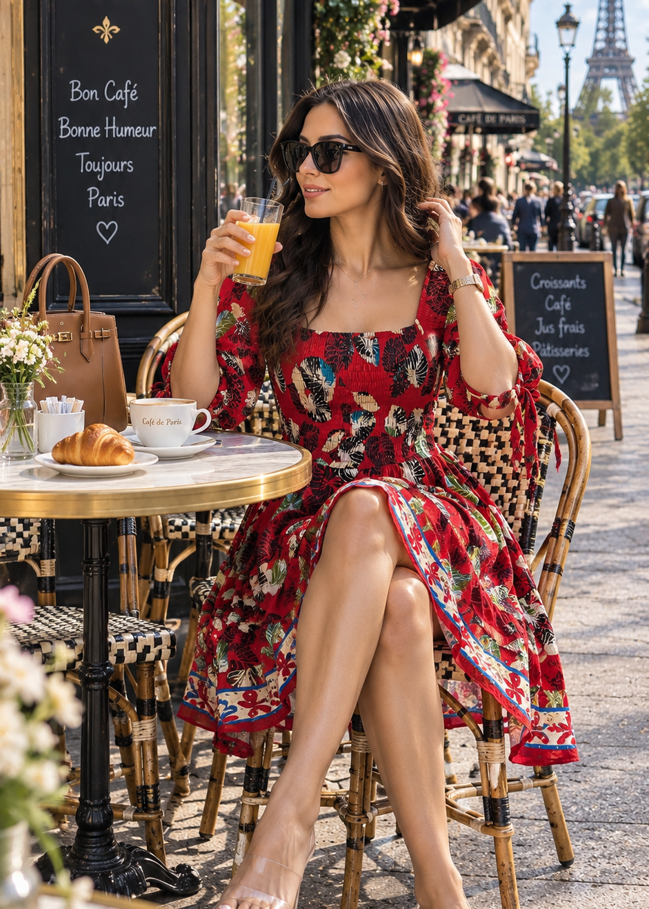 ✨ Puff Sleeves Short Dress in Scarlet Soirée