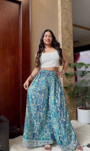 Ruched Belt Boho Printed Trouser - Seaside Fun