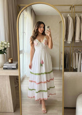 Trending🔥 - Ethereal Bloom Tiered Boho Maxi Dress – White
