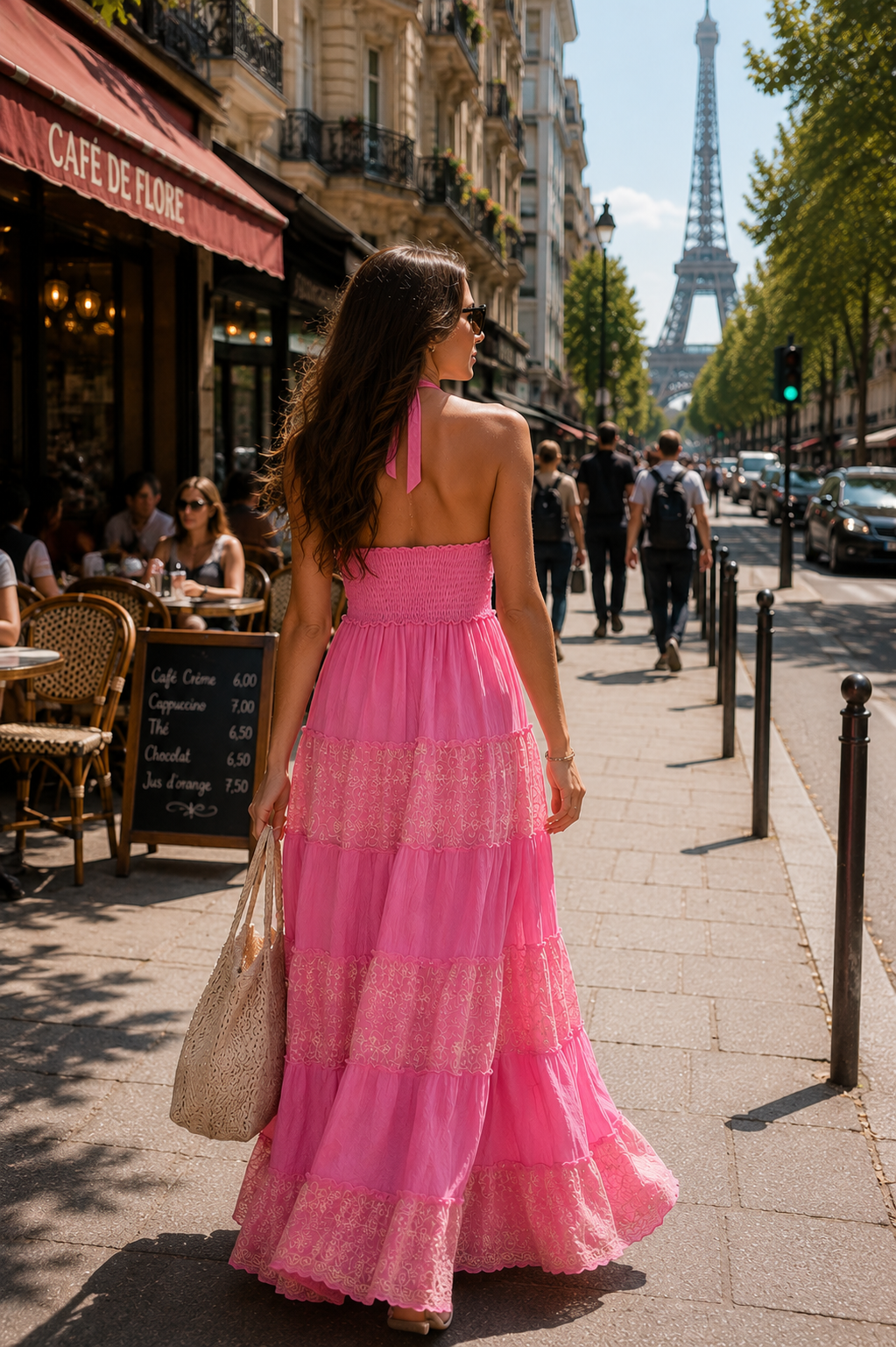 Halter Neck Multi Panel Embroidery Work Boho Maxi Dress in Pink Lumière 🌸