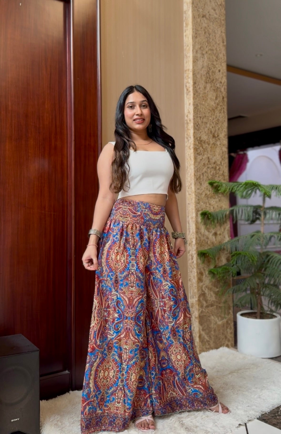 Ruched Belt Boho Printed Trouser