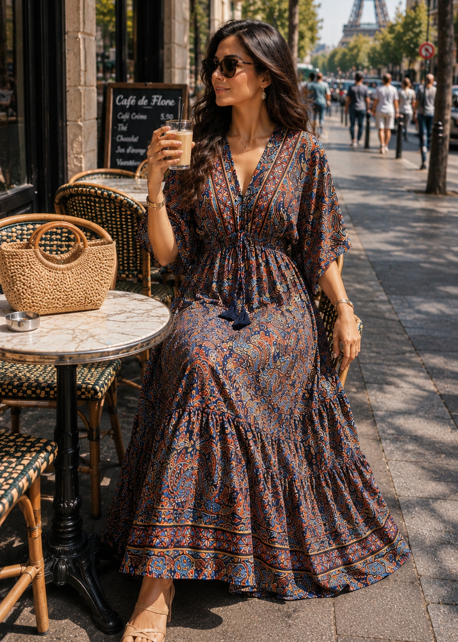 Boho Printed Kaftan Maxi Dress in     Rust & River