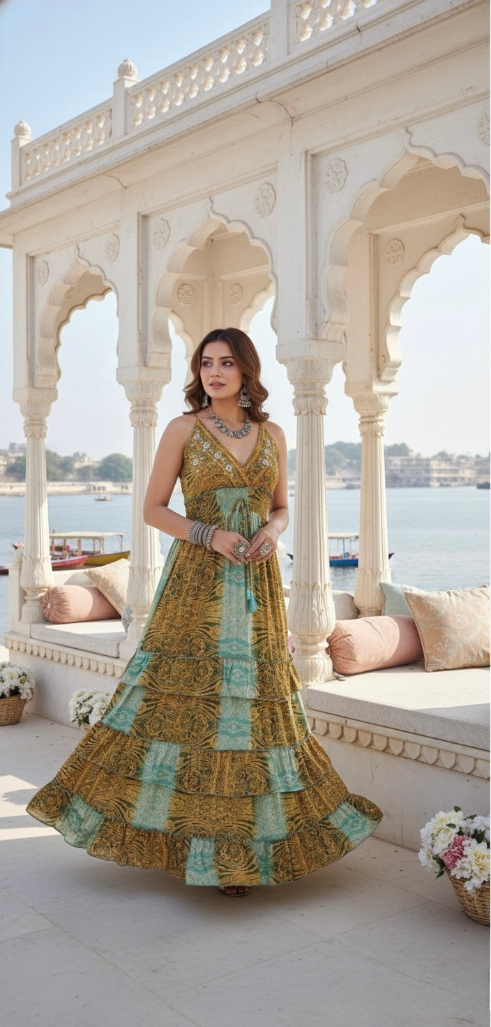 Double Drama Boho Maxi Dress - Blue