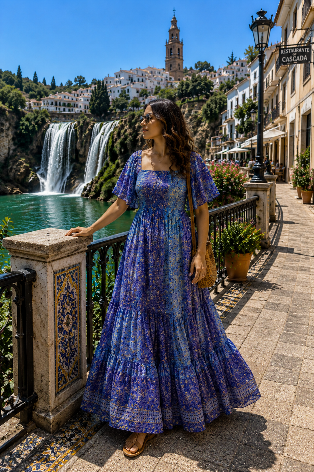 Elasticated Bust Boho Printed Maxi Dress -Blue Lagoon Dream