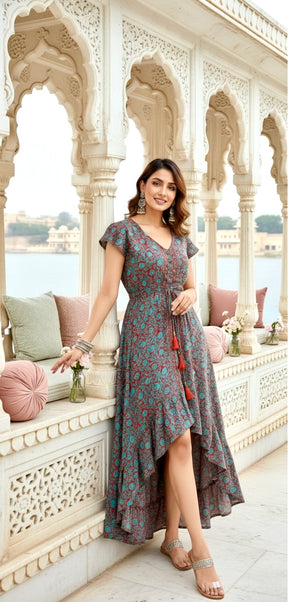 High low boho printed maxi dress- Smisingbee