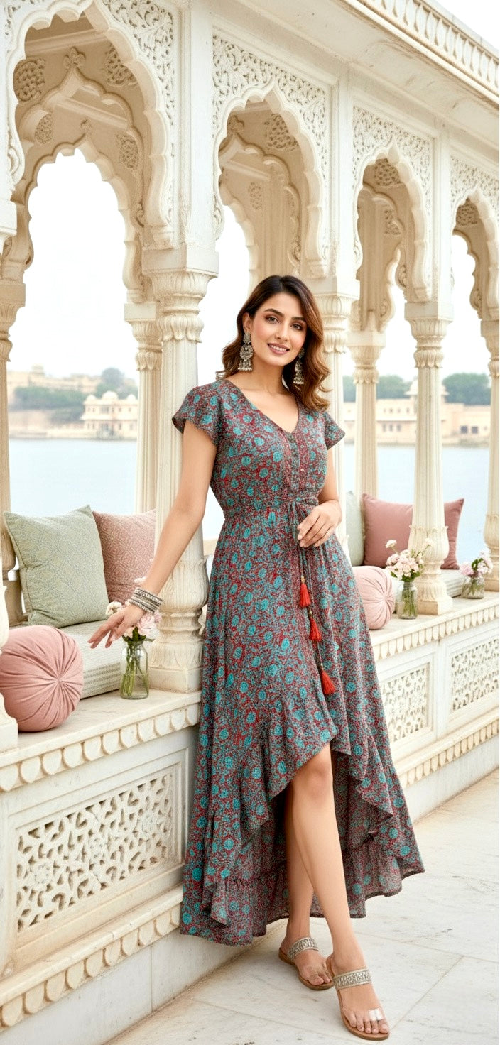 High low boho printed maxi dress- Smisingbee