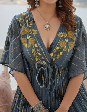 Boho Butterfly Bloom Maxi Dress - Grey