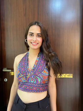 Boho Printed Halter Top  in Brown