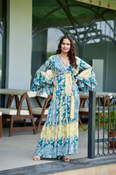 Ruffle Sleeves Boho Maxi Dress- Aqua Meadow SmisingBee