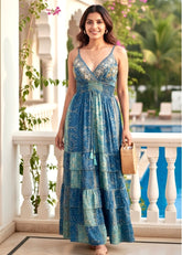 🔥Trending - Two-Shade Azure Boho Maxi Dress