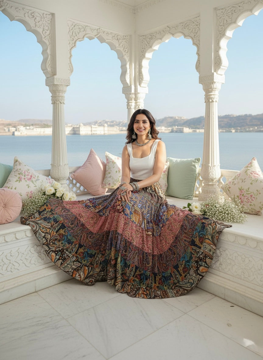 🔥Trending - Multi Panel Boho Printed  Long Skirt - Chromatic Nightfall