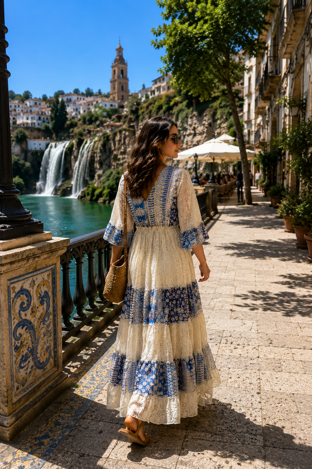 Embroidery Hand Work Bell Sleeves Boho Printed Maxi Dress - Midnight Lace