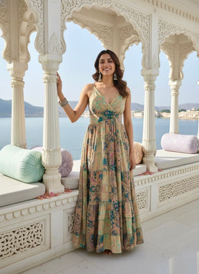 Tied-up Mint & Multi Mirage Maxi Dress -