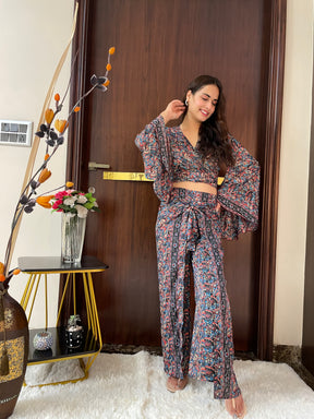 Boho Printed Wrap  Trouser - Multicolor