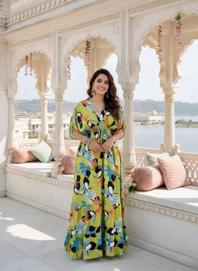 Balloon Pattern Boho Printed Maxi Dress - Vibrant Parrot Green