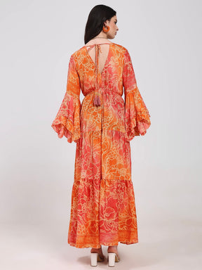 Ruffle Sleeves Boho Maxi Dress- Tangerine Light