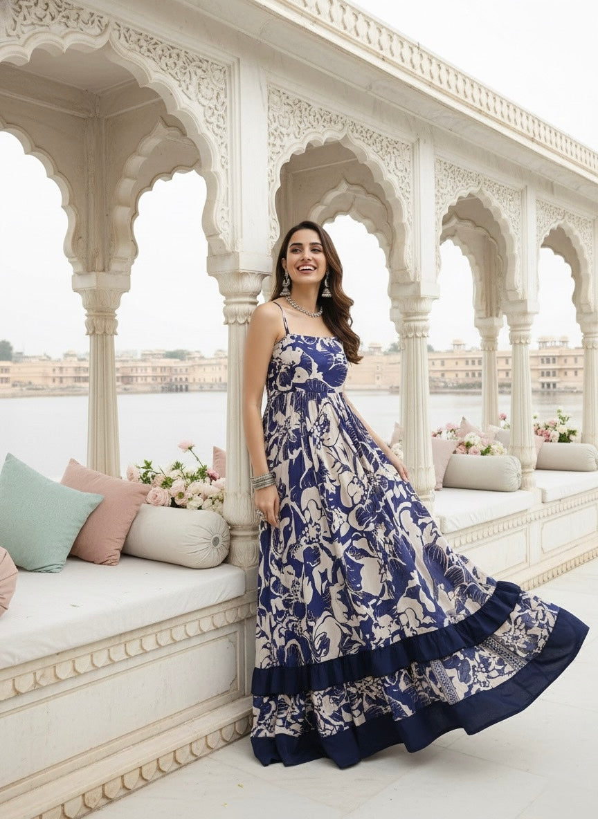 The Moonlit Petal Cotton Maxi Dress