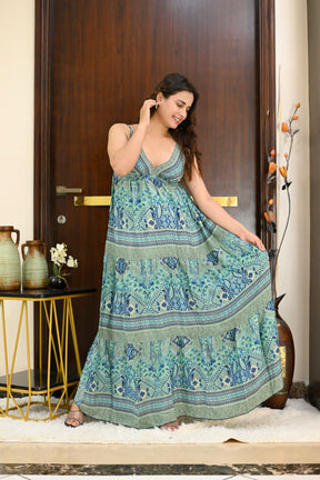 Multi Panel Boho Printed Maxi Dress - Seaside Fun
