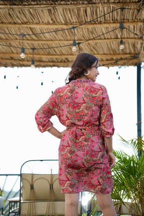 Boho Printed Shirt Dress - Rosy Fusion