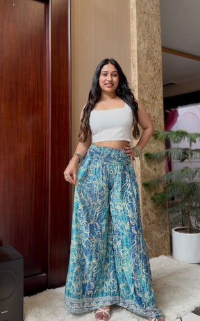 Ruched Belt Boho Printed Trouser - Seaside Fun