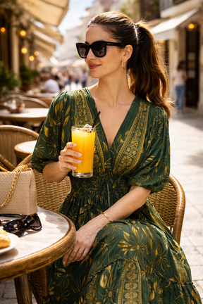 Balloon Pattern Boho Printed Maxi Dress - Royal Forest Glow