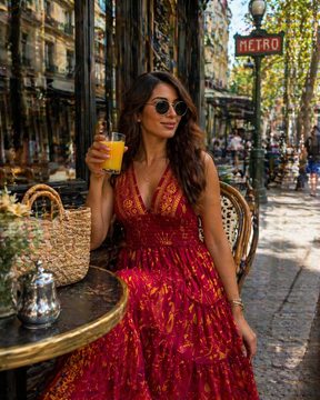 ⏳Low Stock- Halter Neck Multi Panel Boho printed Maxi Dress In Desert Rose Flow