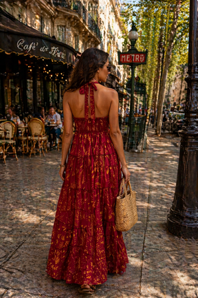 ⏳Low Stock- Halter Neck Multi Panel Boho printed Maxi Dress In Desert Rose Flow