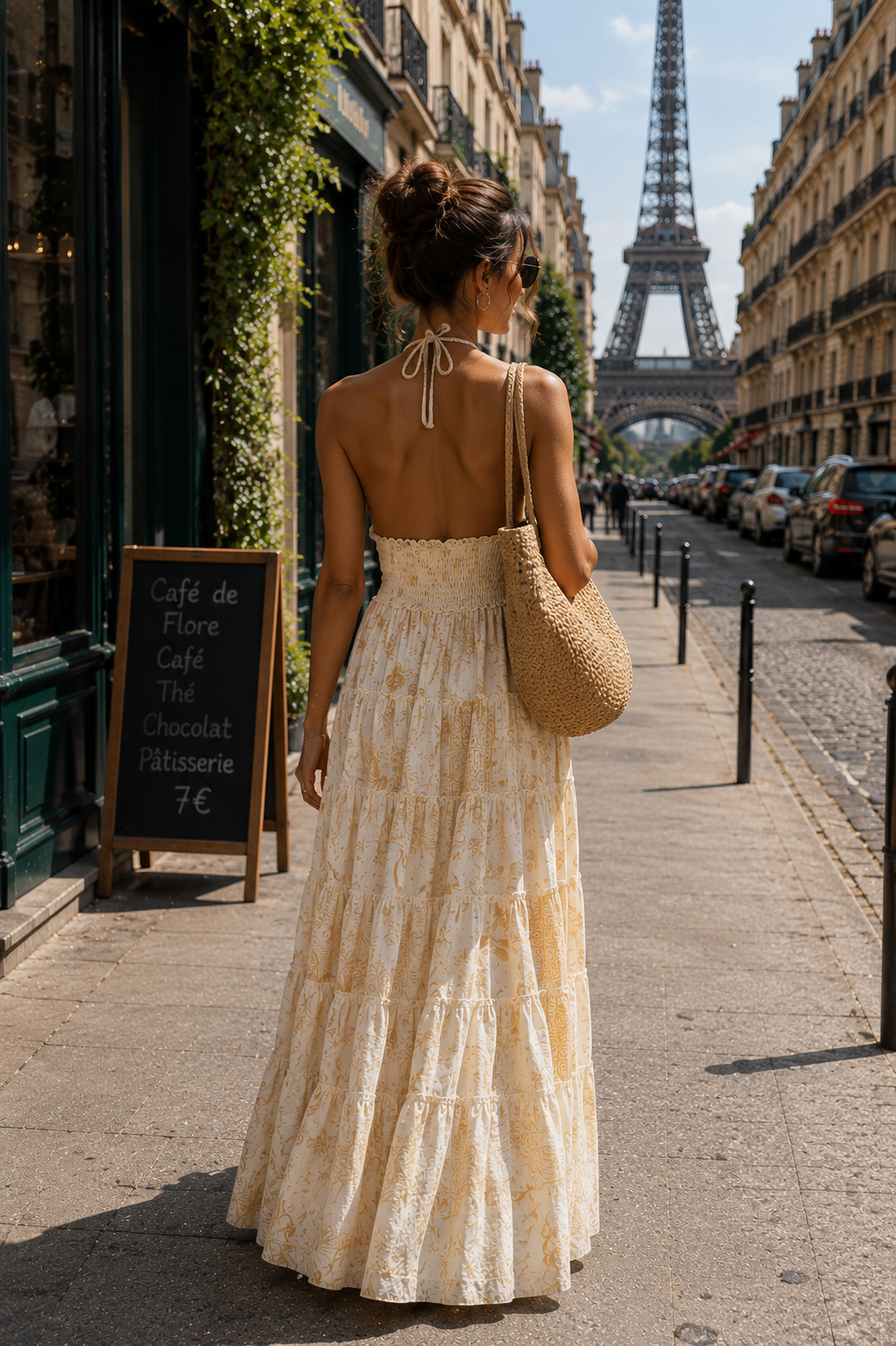 Halter Neck Hand Work Multi Panel Boho printed Maxi Dress In Pearl Reverie Maxi