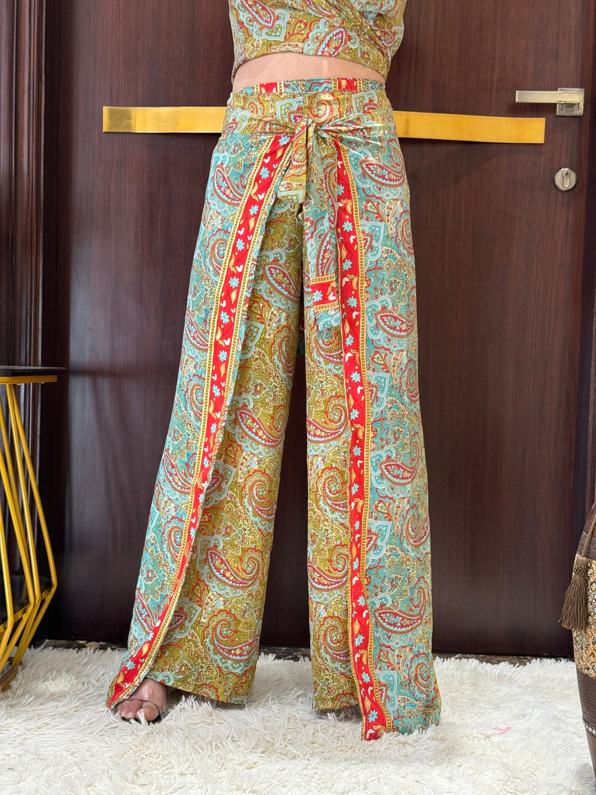 Boho Printed Wrap Trouser - Lush Lime