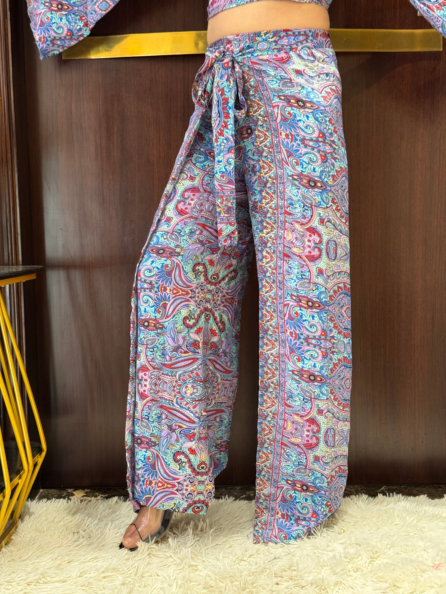 Boho Printed Wrap Trouser - Purple Perfection